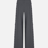 Livia Double-Pleated Trousers with Lace-Trim in Grey