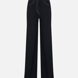 Sara Trousers with Metallic Stitching in Navy Blue
