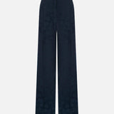 Rory Jacquard Double-Pleated Trousers in Navy Blue