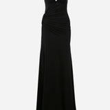 Clara-Strapless Jersey Maxi Dress With Ruhed Tail And Multiple Buckle Details in Black