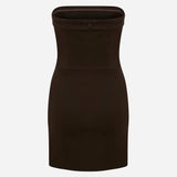 Samantha-Strapless Dress With Metal Front Detail in Brown