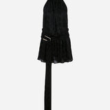 Joyce-Crinkled Open-Back Dress With Belt Buckle Detail in Black