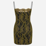 Jessica-Strappy Mini Denim Dress With Lace Overlay