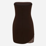 Alissa-Strapless Pleated Mini Dress With Sequin Hem Detail in Brown