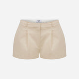 Lou-Tailored Pleated Mini Shorts in Seashell Ecru