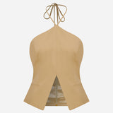 Leonie-Open-Back Triangle-Neck Vest With Front Slit