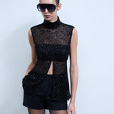 Noelle - Sequin Blouse in Black