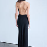 Sabine - V-Neck Maxi Dress with Ostrich Feather Detail