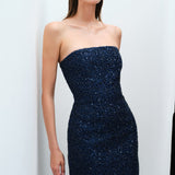 Mai - Strapless Mini Sequin Dress in Navy Blue
