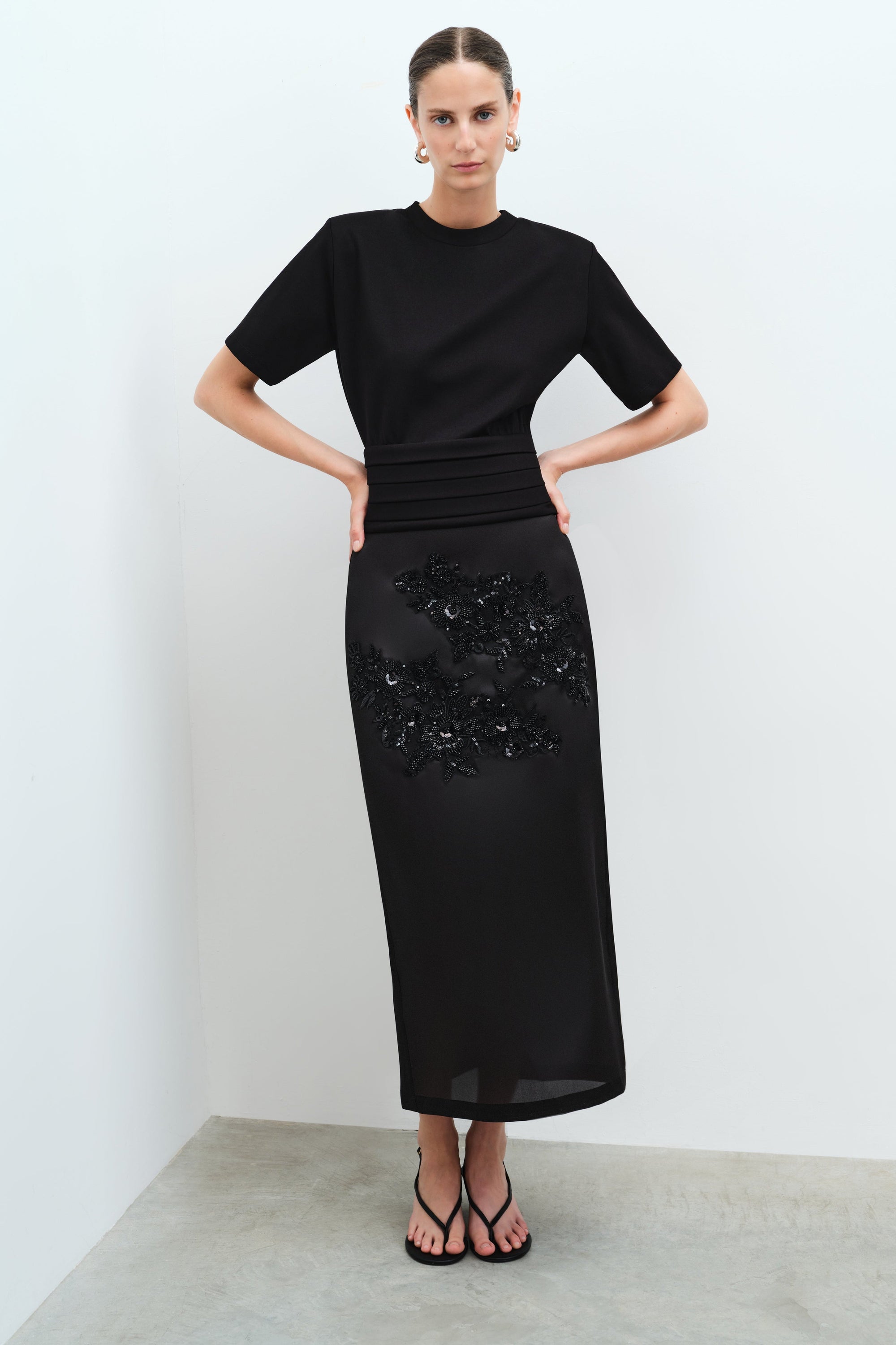 Pixie - Applique Detailed Silk Organza Pencil Skirt