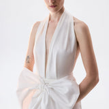 Danielle-V-Neck Satin Maxi Dress With Bow Belt Detail