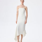 Misha-Strapless Midi Dress With Bias Cut Skirt