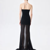 Isabel - Strapless Chiffon Maxi Dress in Black
