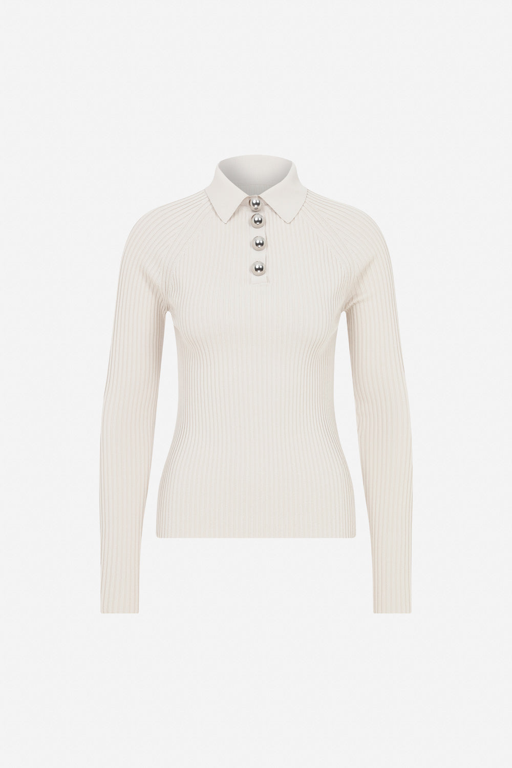 Mılan - Polo Neck Ribbed Knit Top