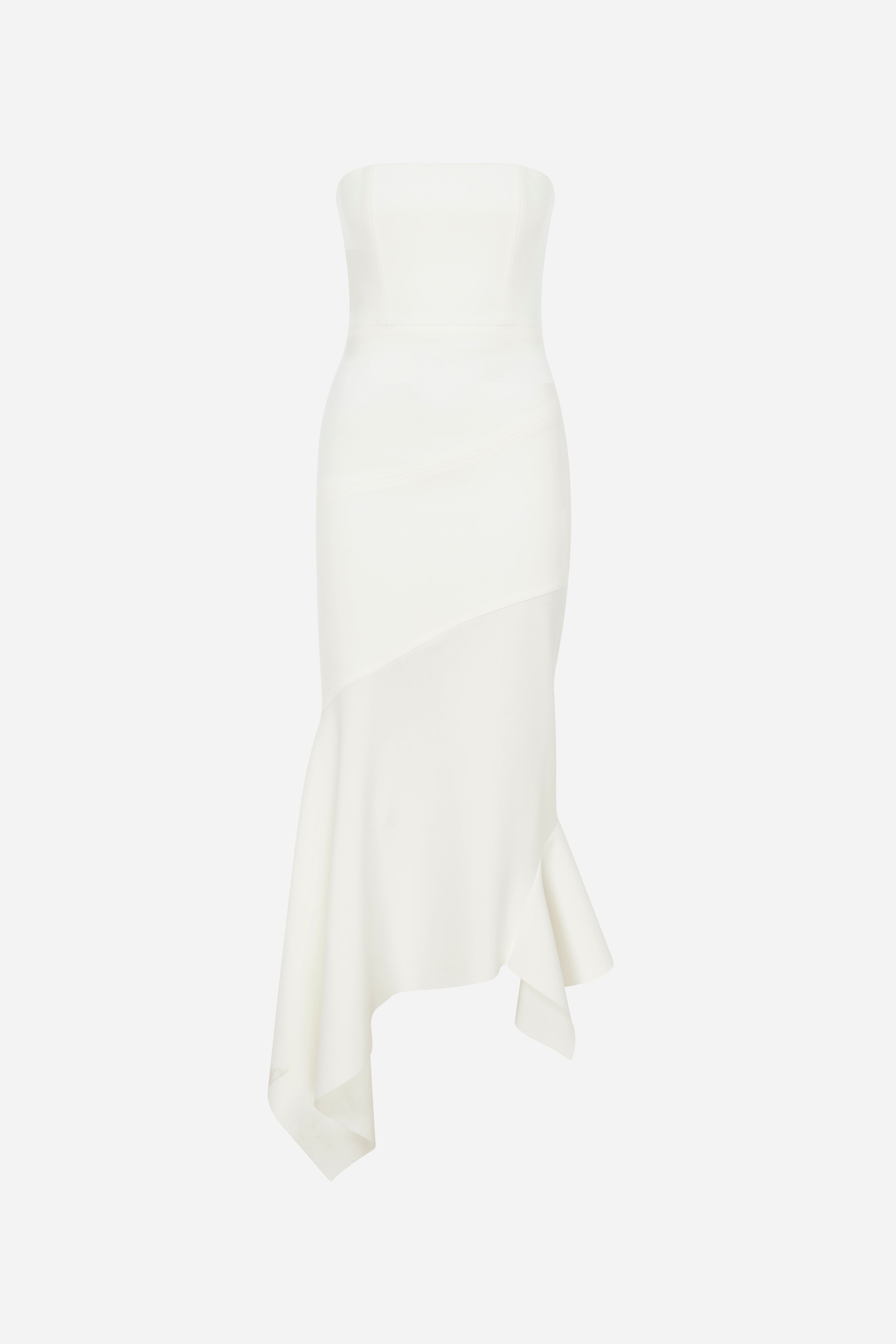 Misha-Strapless Midi Dress With Bias Cut Skirt