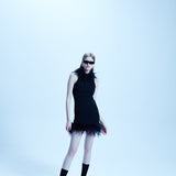 Puri - Feather Trimmed Halter Neck Mini Dress