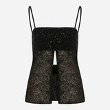 Asita - Sequin Top With Front Slit And Cowl Back in Black