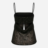 Asita - Sequin Top With Front Slit And Cowl Back in Black