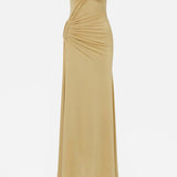 Clara-Strapless Jersey Maxi Dress With Ruhed Tail And Multiple Buckle Details in Yellow