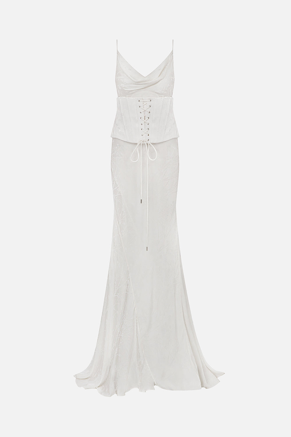 Margo-Cowl-Neck Jacquard Maxi Dress With Corset Belt