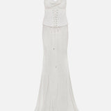 Margo-Cowl-Neck Jacquard Maxi Dress With Corset Belt