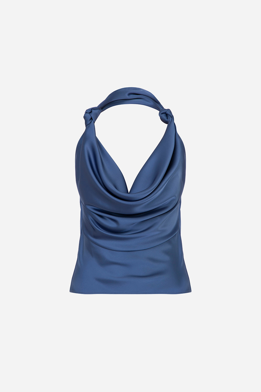 Ria - Cowl Neck Satin Blouse in Navy Blue