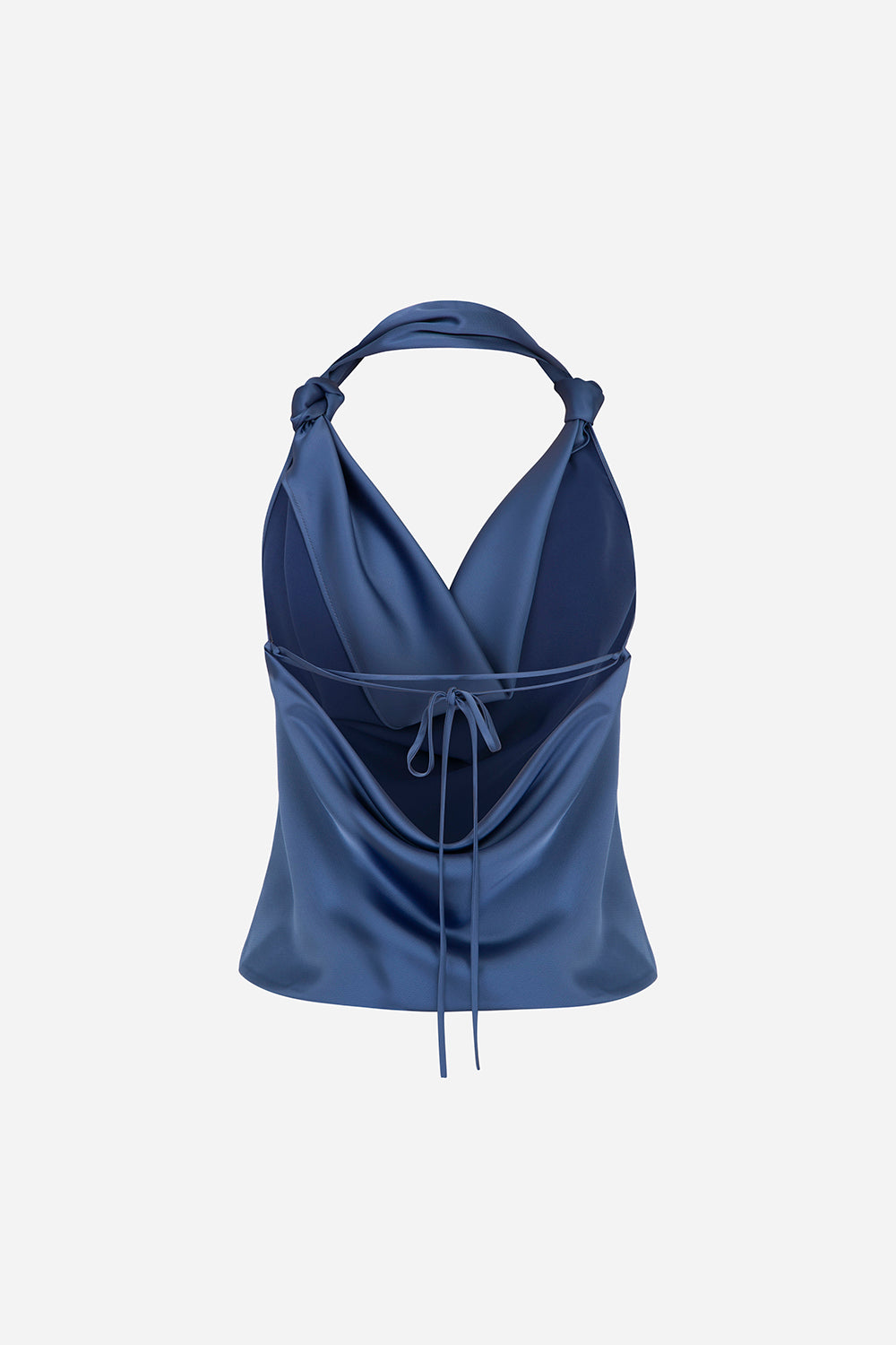 Ria - Cowl Neck Satin Blouse in Navy Blue