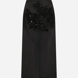 Pixie - Applique Detailed Silk Organza Pencil Skirt in Black