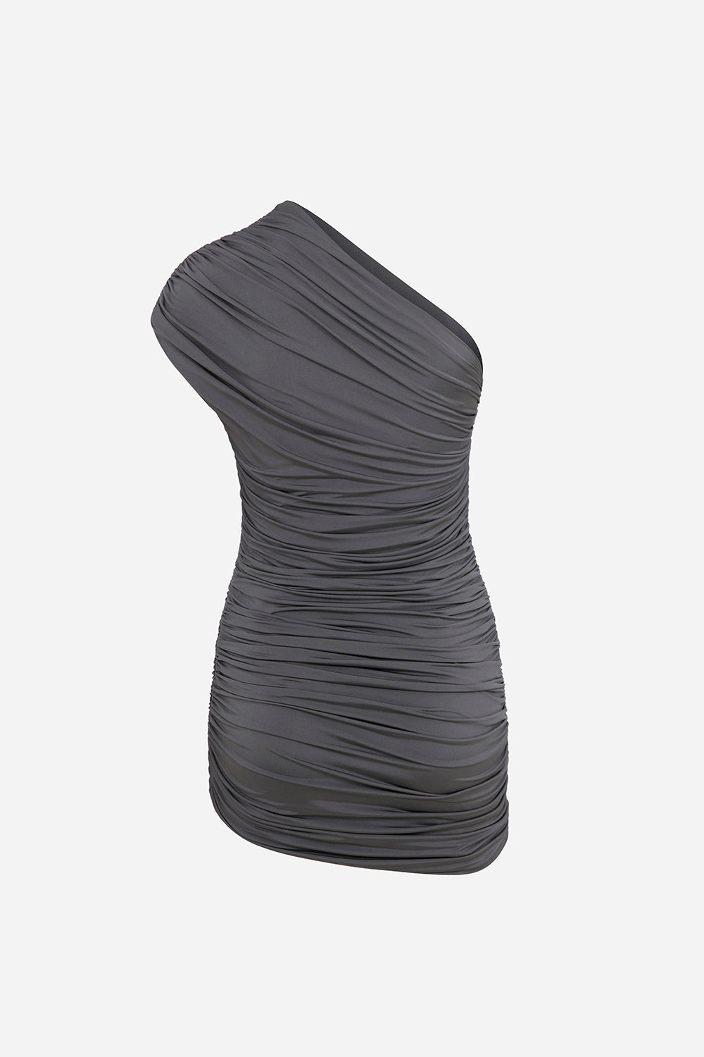 Teresa-Draped One-Shoulder Mini Jersey Dress in Grey