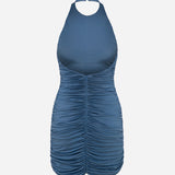 Amber-Draped Open-Back Jersey Mini Dress in Blue