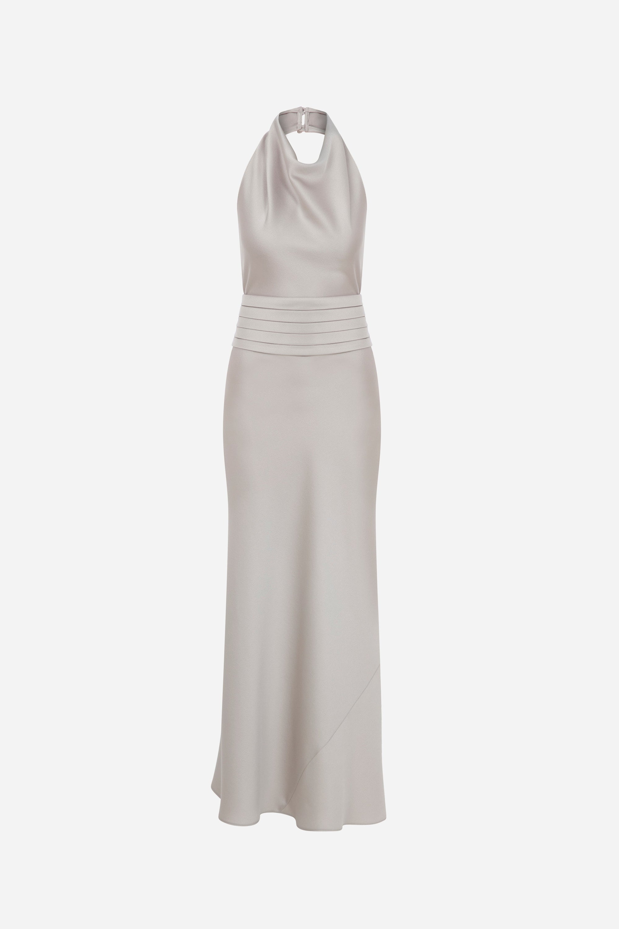 Sidney - Draped High Neck Bias Cut Satin Maxi Dress With Tuxedo Belt