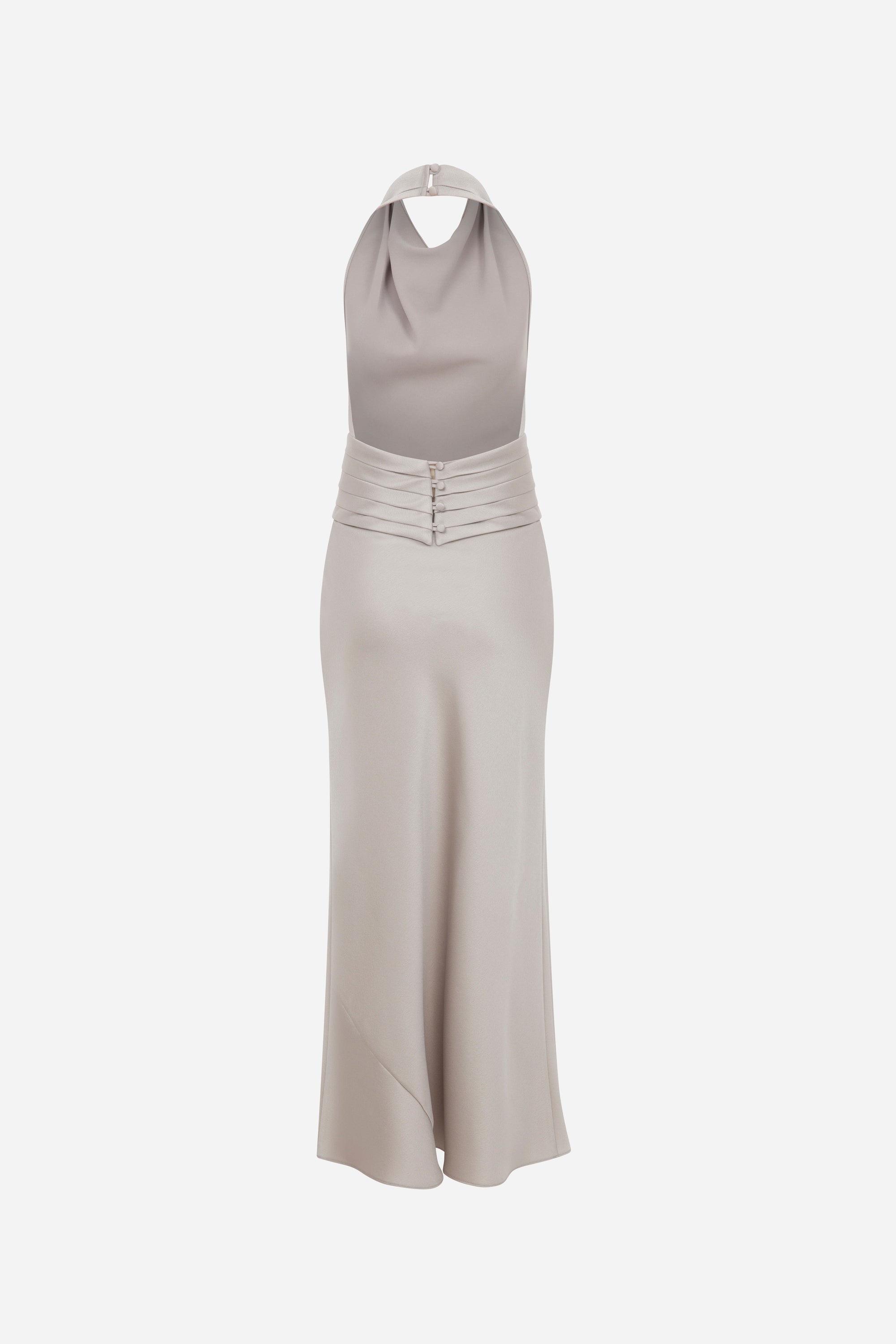 Sidney - Draped High Neck Bias Cut Satin Maxi Dress With Tuxedo Belt