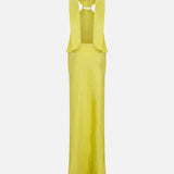 Selora-Open-Back Crinkle Maxi Dress With Accessory Detail
