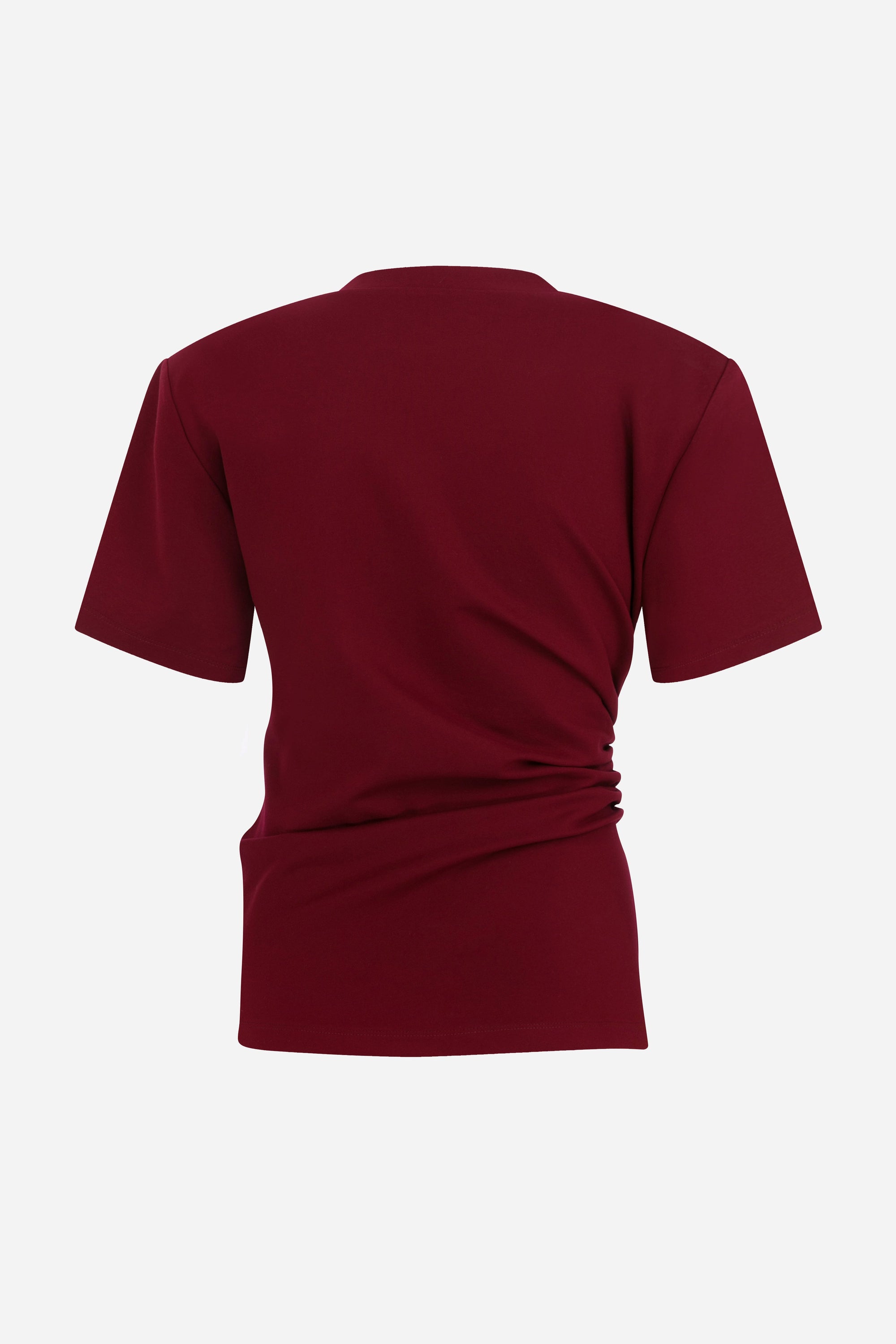 Lilia - Draped T-Shirt With Shoulder Pads in Burgundy