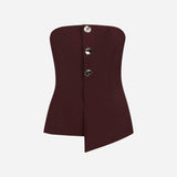Eve - Strapless Wool Top With Button Detail in Burgundy