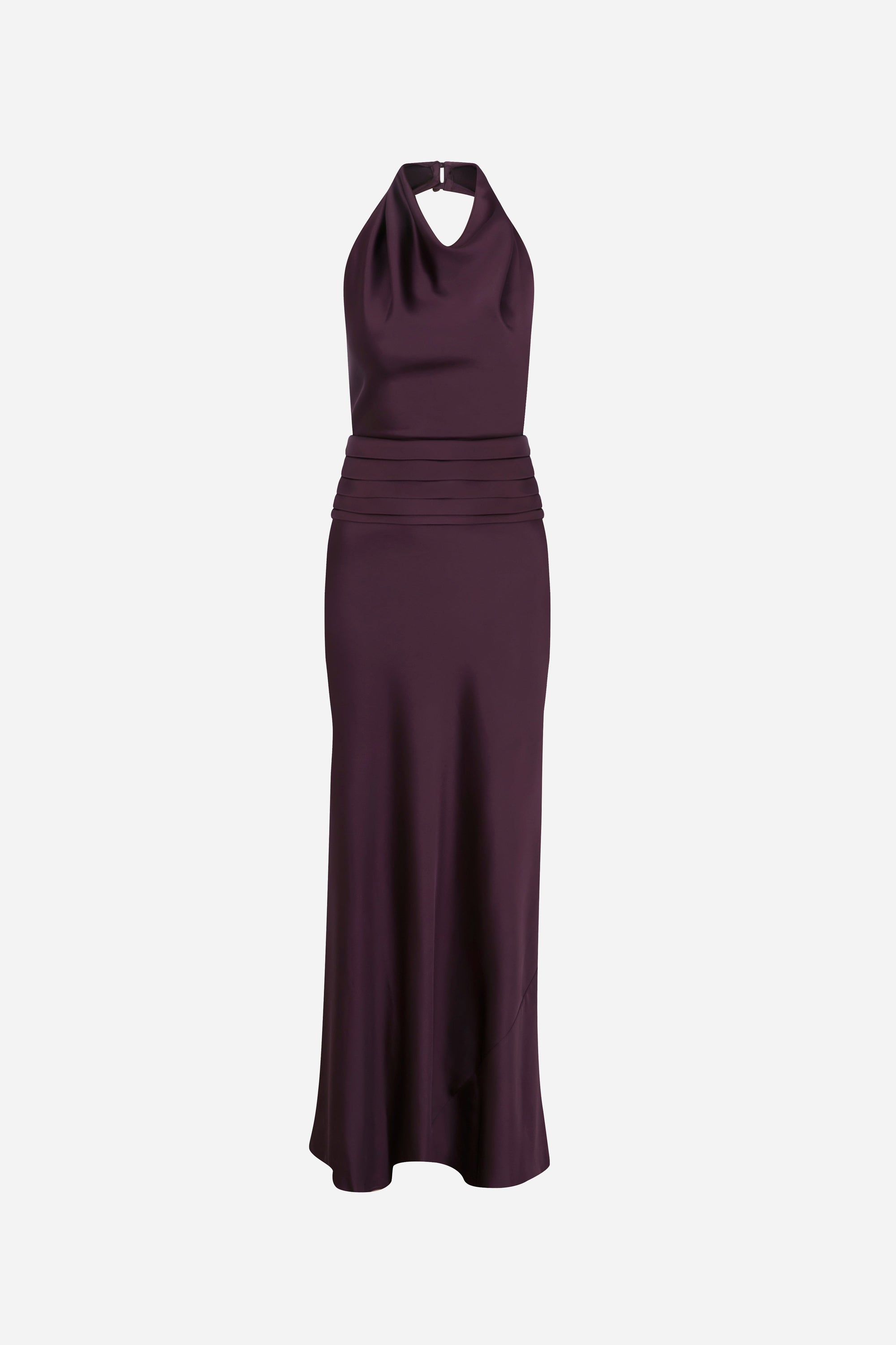 Sidney - Draped High Neck Bias Cut Satin Maxi Dress With Tuxedo Belt