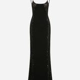 Violet - Sequin Details Slip Dress in Black