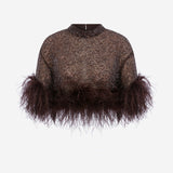 Camille - Sequin Crop Top With Feathers in Brown