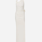 Harper - Asymmetric Cowl Neck Open-Back Jersey Maxi Dress in White