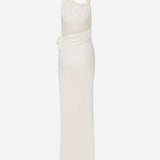 Harper - Asymmetric Cowl Neck Open-Back Jersey Maxi Dress in White
