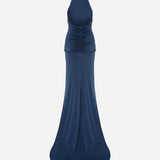 Rami - Open-Back Jersey Maxi Dress With Train in Navy Blue