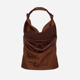 Ria - Cowl Neck Satin Blouse in Brown