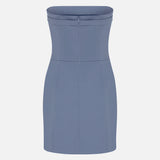 Samantha-Strapless Dress With Metal Front Detail in Blue
