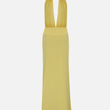 Tyra-V-Neck Satin Maxi Dress With Double Side Slits in Yellow