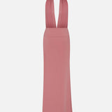 Tyra-V-Neck Satin Maxi Dress With Double Side Slits in Dusty Rose