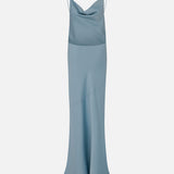 Noemie-Cowl-Neck Open-Back Satin Maxi Dress in Turqouise