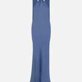 Bianca-Open-Back Satin Dress With Accessory Detail