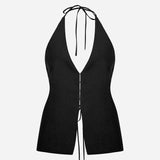 Gilly-Linen Backless Vest in Black