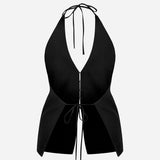 Gilly-Linen Backless Vest in Black