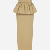 Rachel-Midi Skirt With Peplum in Beige